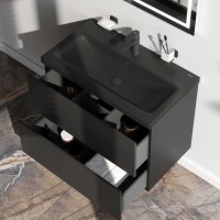 Мебель для ванной комнаты AM.PM Gem 75 черная матовая, подвесная, с 2 ящиками