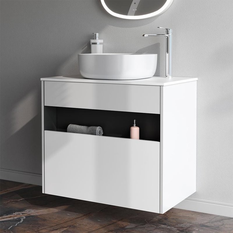 Тумба с раковиной AM.PM Func 80 белый глянец, со столешницей, раковина M8FWCC30430WG