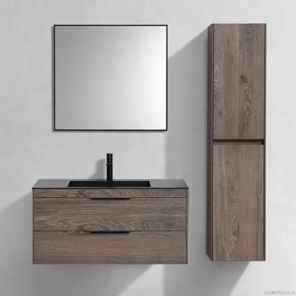 Мебель для ванной комнаты Vincea Chiara 2D 100, 2 ящика, темный дуб, с черной раковиной