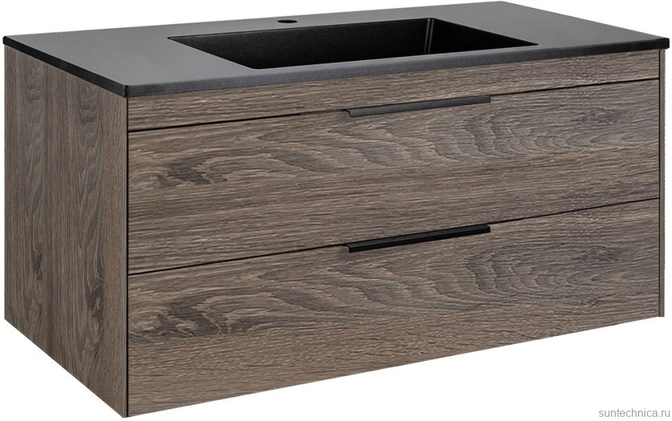 Мебель для ванной комнаты Vincea Chiara 2D 100, 2 ящика, темный дуб, с черной раковиной