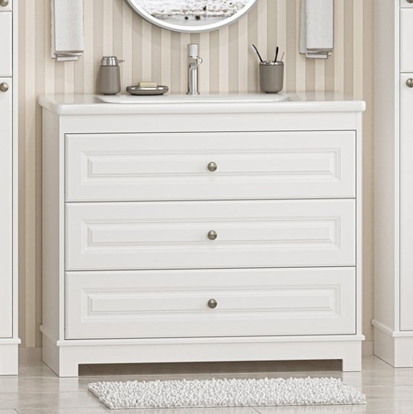 Тумба с раковиной Misty Ларго 100 напольная, матовая белая