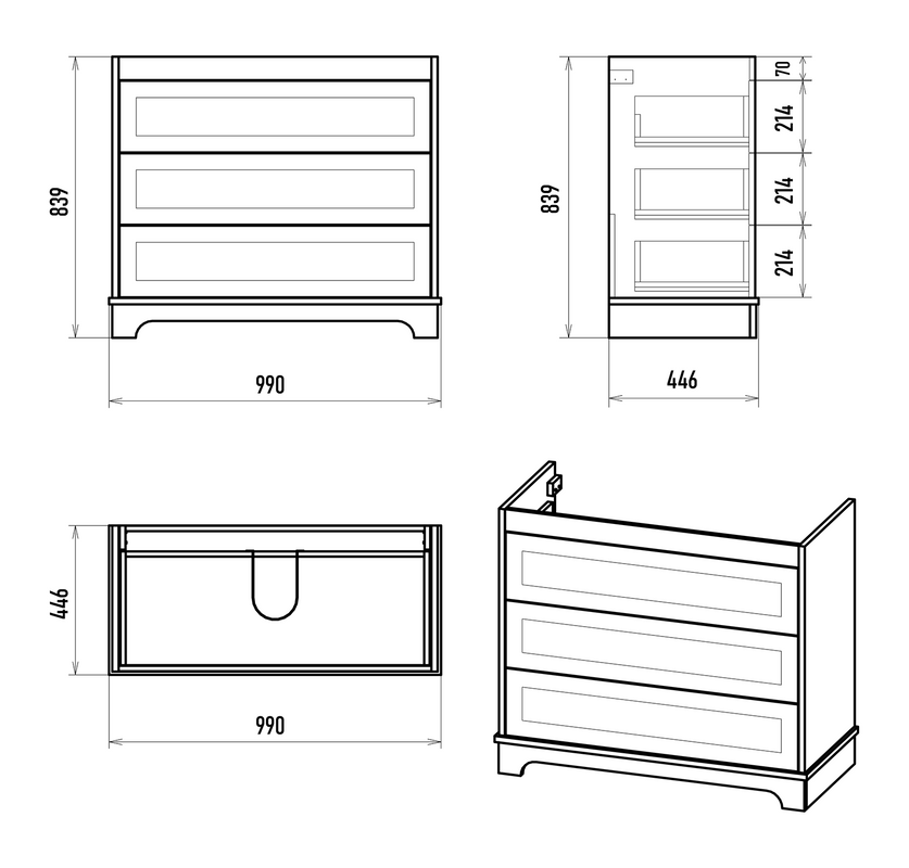 Тумба с раковиной Misty Ларго 100 напольная, матовая белая