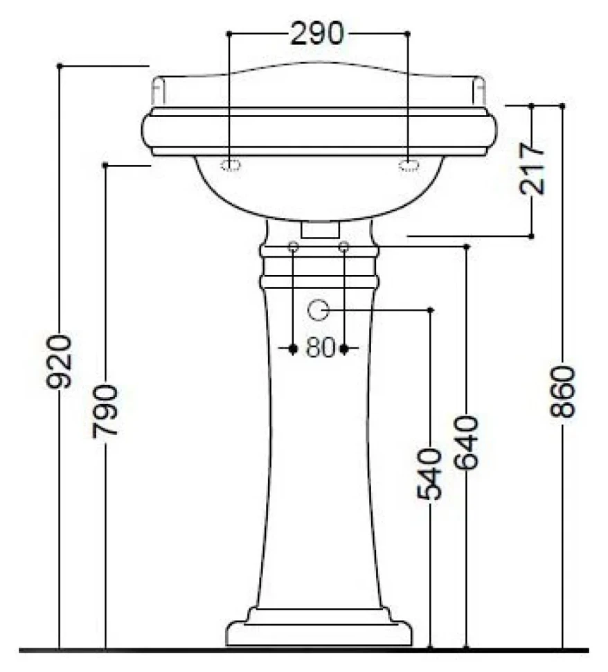 Раковина Kerasan Retro 104501D 55 см, 3 отв., пьедесталом