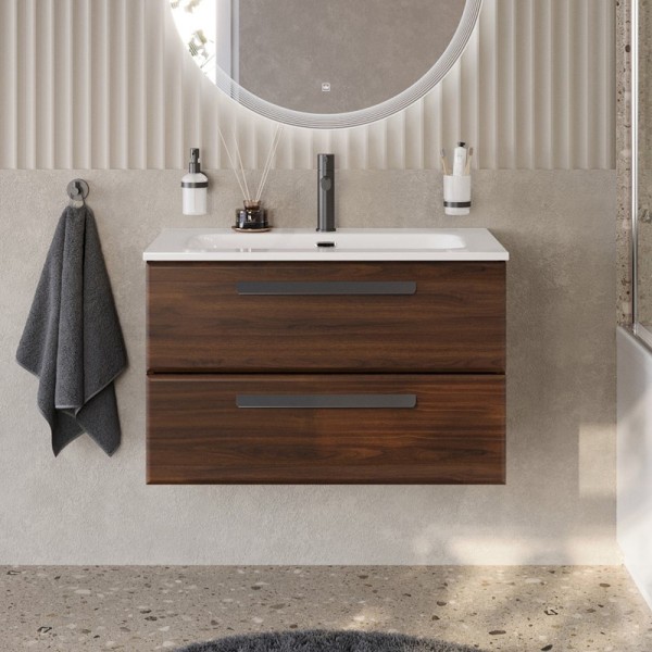 Тумба под раковину без столешницы Cezares Eco Cer-N 80 орех шоколад софт, ручки матовые черные