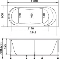 Акриловая ванна Marka One Libra 170x70 см, пристенная, белая, с каркасом