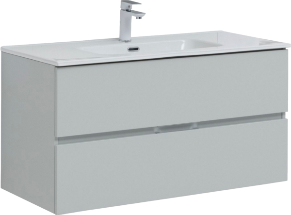 Тумба с раковиной Aquanet Алвита 100 подвесная, серая, 2 ящика
