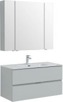 Тумба с раковиной Aquanet Алвита 100 подвесная, серая, 2 ящика
