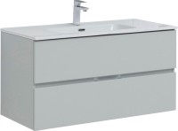 Тумба с раковиной Aquanet Алвита 100 подвесная, серая, 2 ящика