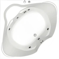Акриловая ванна Bas Хатива 145x145 см, угловая, пристенная, с гидромассажем, белая, четверть круга, с каркасом, для двоих