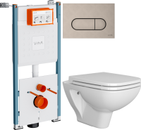 Комплект Унитаз подвесной VitrA Berg 5507B003-6280 с микролифтом + Инсталляция V-Fix Core 732-5800-01PV + Кнопка Root Round 740-2295 никель
