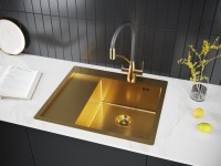 Комплект Мойка Paulmark Kroner PM225951-BGR брашированное золото R + Измельчитель Intenso