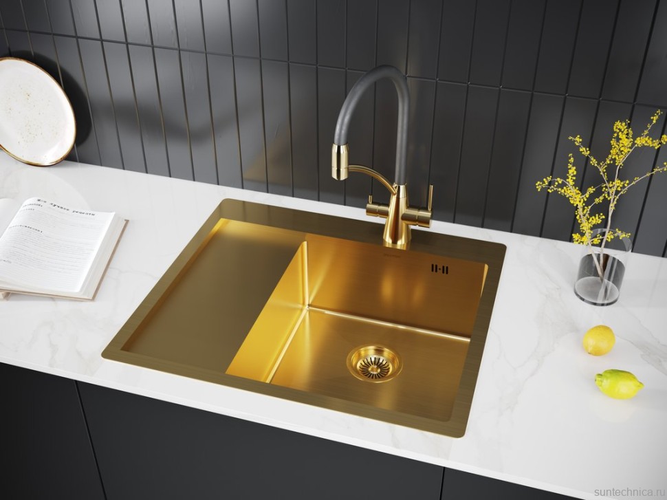 Комплект Мойка Paulmark Kroner PM225951-BGR брашированное золото R + Измельчитель Intenso