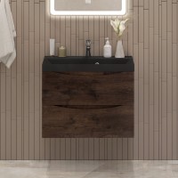 Тумба с раковиной BelBagno Marino 60 подвесная, rovere moro, черная раковина