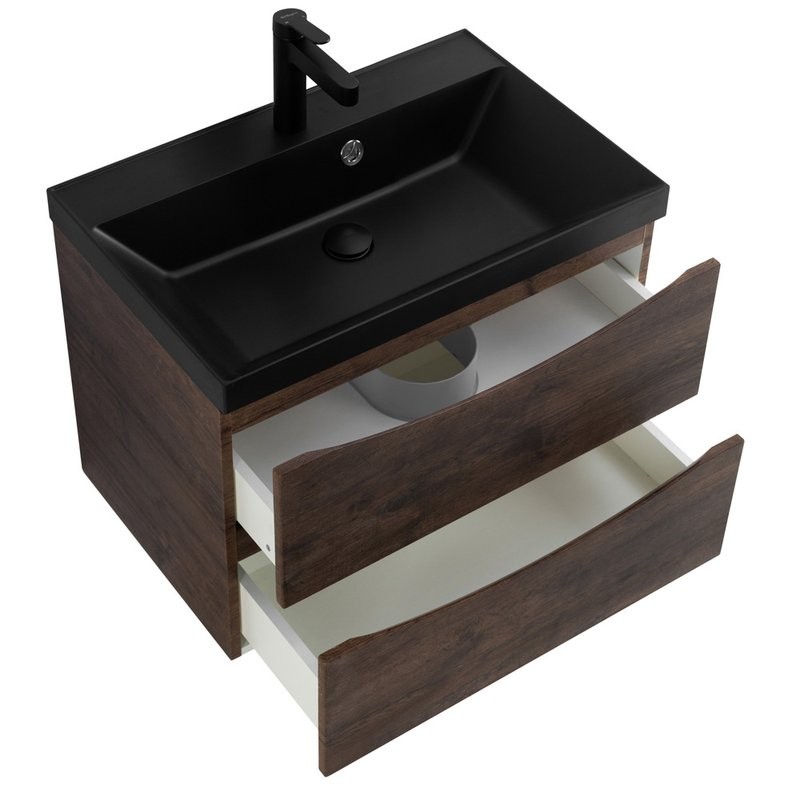 Тумба с раковиной BelBagno Marino 60 подвесная, rovere moro, черная раковина
