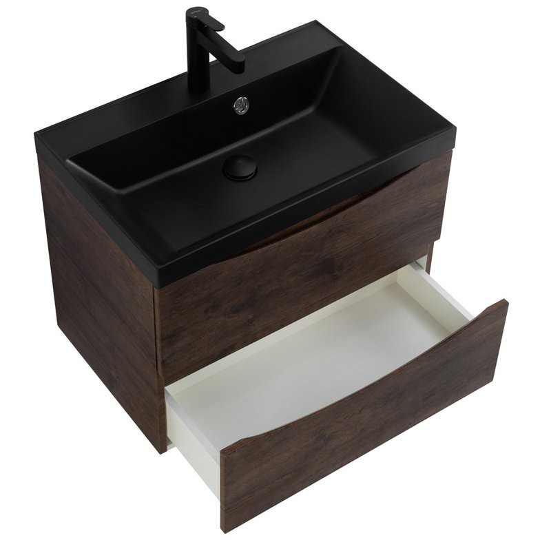 Тумба с раковиной BelBagno Marino 60 подвесная, rovere moro, черная раковина