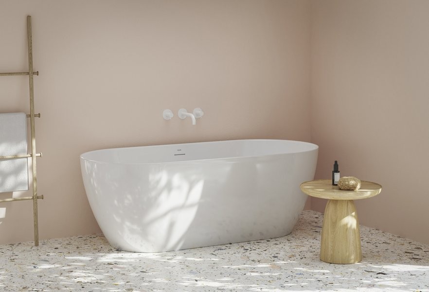 Акриловая ванна Ravak Freedom O TEC 170x75 см, отдельностоящая, белая матовая, овальная, на ножках, со сливом-переливом, фурнитура белая