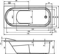 Акриловая ванна Riho Columbia 175x80 см, пристенная, белая, с каркасом, со сливом-переливом