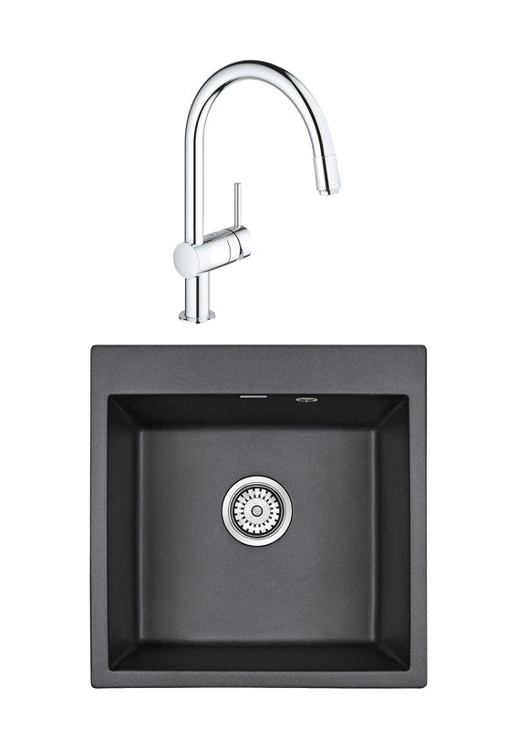 Комплект Мойка Paulmark Kante 50 PM105152-BL черный + Смеситель Grohe Minta 3291800E хром