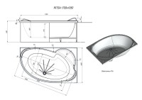 Акриловая ванна Alex Baitler Ritsa 170x105 см, угловая, правая, пристенная, белая, асимметричная, с каркасом, с сиденьем
