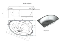 Акриловая ванна Alex Baitler Ritsa 170x105 см, угловая, правая, пристенная, белая, асимметричная, с каркасом, с сиденьем