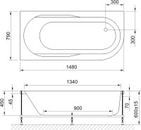 Акриловая ванна Royal Bath Azur RB 614201 L 150x80 см, угловая, левая, пристенная, белая, асимметричная, с каркасом