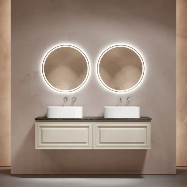 Мебель для ванной комнаты Sancos Very 160 beige soft, столешница черный мрамор TT160A1, раковина CN6052