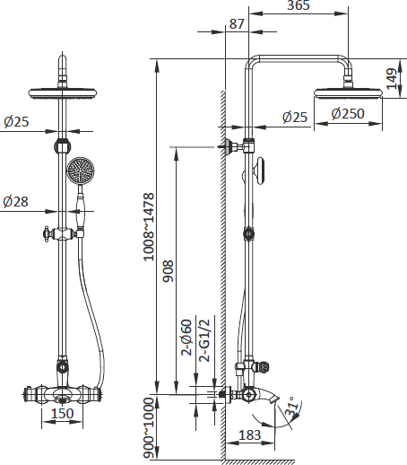 Душевая стойка AltroBagno Beatrice 030423 ROr розовое золото
