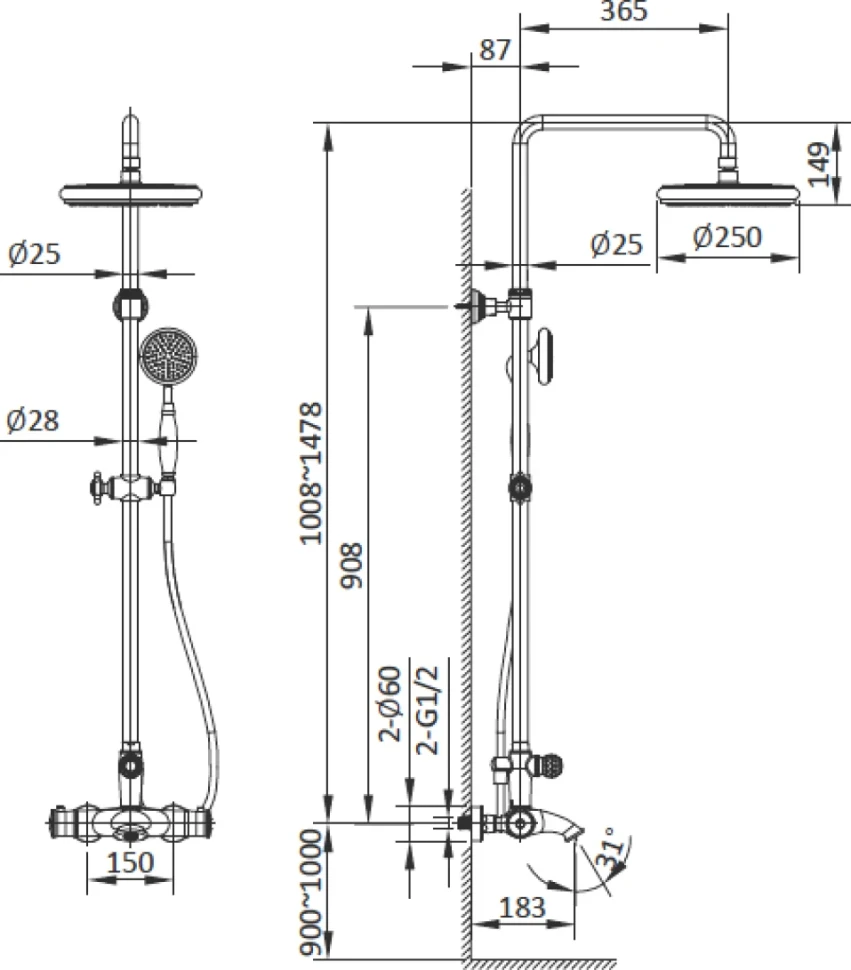 Душевая стойка AltroBagno Beatrice 030423 ROr розовое золото