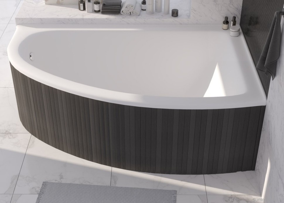 Ванна из искусственного камня Marmo Bagno Альба R 105x170 см, угловая, правая, пристенная, белая, асимметричная, на ножках