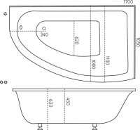 Ванна из искусственного камня Marmo Bagno Альба R 105x170 см, угловая, правая, пристенная, белая, асимметричная, на ножках