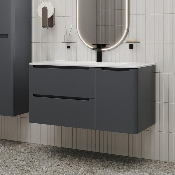 Тумба с раковиной IDDIS Edifice 100 подвесная, темно-серая