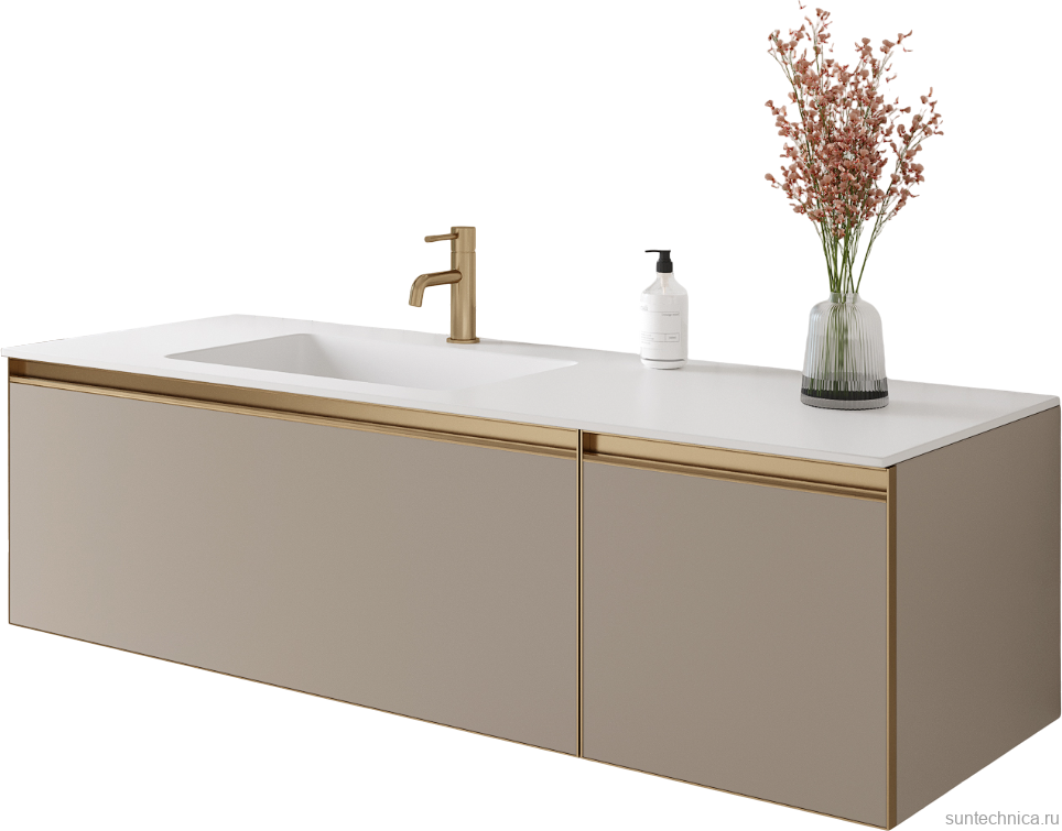 Тумба под раковину без столешницы Armadi Art Quatro 2 140 daphne, профиль matt gold