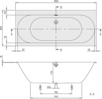 Акриловая ванна Villeroy & Boch Oberon 2.0 UBQ180OBR2DV-01 180x80 см, встраиваемая, цвет альпийский белый, на ножках, со сливом-переливом
