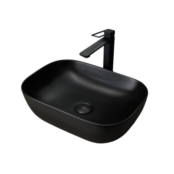 Накладная раковина GID Geometrico Bm1333 46 матовая черная, прямоугольная, фаянс