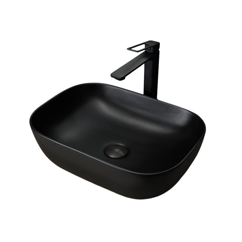 Накладная раковина GID Geometrico Bm1333 46 матовая черная, прямоугольная, фаянс