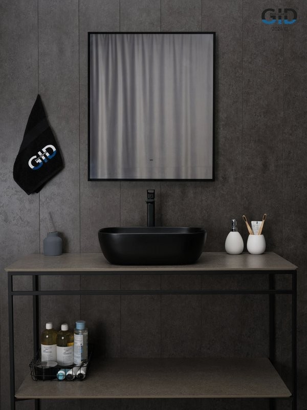 Накладная раковина GID Geometrico Bm1333 46 матовая черная, прямоугольная, фаянс