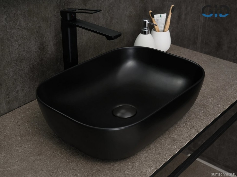 Накладная раковина GID Geometrico Bm1333 46 матовая черная, прямоугольная, фаянс