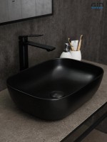 Накладная раковина GID Geometrico Bm1333 46 матовая черная, прямоугольная, фаянс