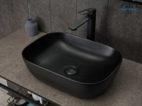 Накладная раковина GID Geometrico Bm1333 46 матовая черная, прямоугольная, фаянс