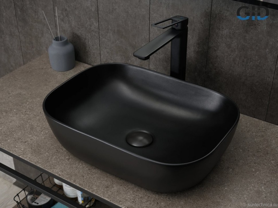 Накладная раковина GID Geometrico Bm1333 46 матовая черная, прямоугольная, фаянс