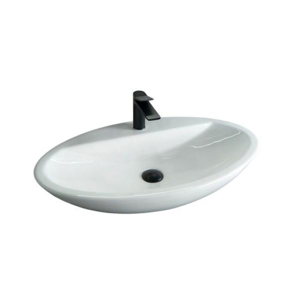 Накладная раковина GID Lago N9435 73 глянцевая белая, овальная, фаянс, с 1 отверстием под смеситель