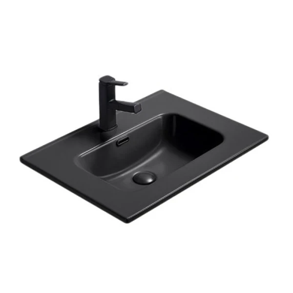 Мебельная раковина GID Integrado Bm9060s 61 накладная, матовая черная, прямоугольная, фаянс