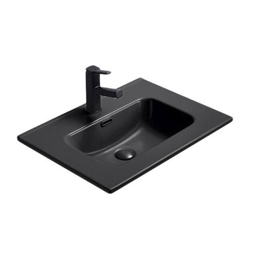 Мебельная раковина GID Integrado Bm9060s 61 накладная, матовая черная, прямоугольная, фаянс