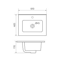 Мебельная раковина GID Integrado Bm9060s 61 накладная, матовая черная, прямоугольная, фаянс