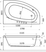 Акриловая ванна Excellent Kameleon WAEX.KMP17.LINE P 170x110 см, угловая, правая, пристенная, с гидромассажем, белая, асимметричная, с каркасом, со сливом-переливом