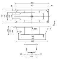 Акриловая ванна AM.PM Func 170x70 см, пристенная, белая, с каркасом