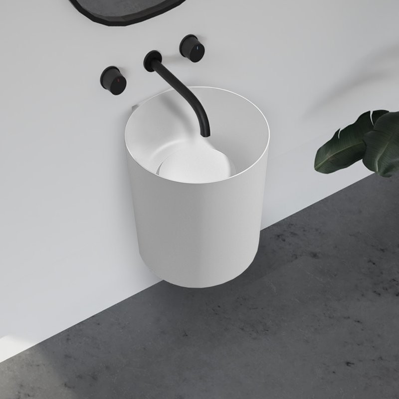 Раковина подвесная Abber Stein AS2624 42 матовая белая, круглая, искусственный камень