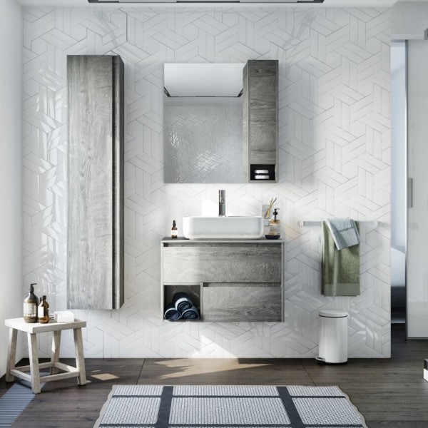 Комплект Тумба STWORKI Карлстад 75 дуб рошелье + Столешница 75 роверелла + Накладная раковина City 2 + Сифон Wirquin Минор 30718050 с выпуском 1 1/4 х 40 мм + Зеркало R 75 дуб рошелье + Смеситель Стокгольм HFSG02100 однорычажный, латунь, с аэратором, хром