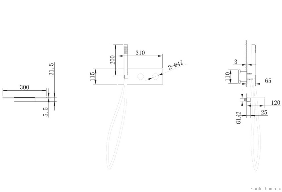 Встраиваемый смеситель для душа и ванны Abber Rund AF8731B С ВНУТРЕННЕЙ ЧАСТЬЮ, матовый черный