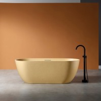 Ванна из искусственного камня Abber Frankfurt AM9941MS 170x75 см, отдельностоящая, матовая песочная, овальная, фурнитура белая